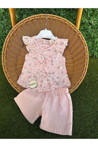BEBEXY BUTİK Bow Detailed Daisy Patterned Bottom Top Set