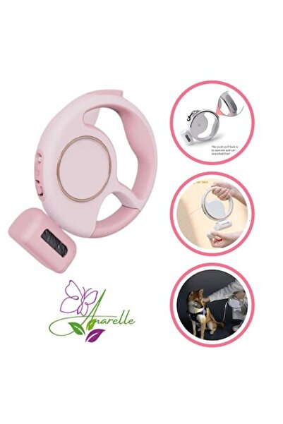 Manolex Lesă retractabilă pentru câini cu lanternă LED, extensie 3M, pentru câini mici, medii sau mari - roz