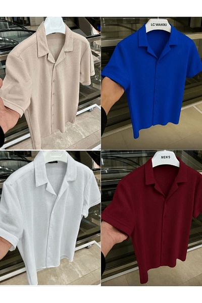 LC Waikiki Lc W Set of 4 Advantage Package 100% Cotton Short Sleeve Buttoned Premium Men's Summer Shirt