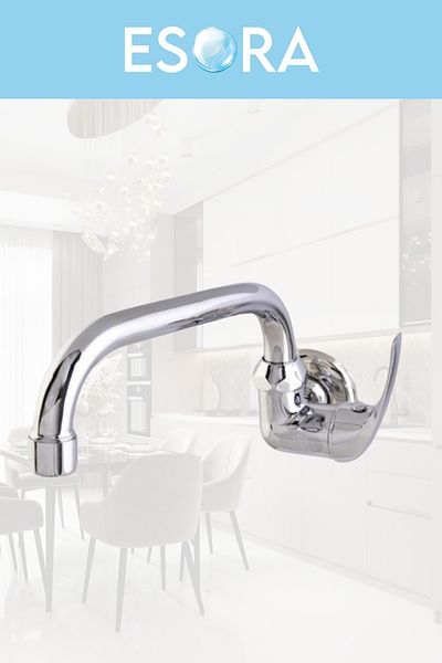 ESORA Kitchen Sink Faucet Mixer with Single Water Outlet from the Wall and Movable Spout