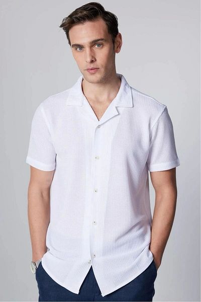 Store 100% Cotton Waffle Fabric Premium Men's Summer Button Short Sleeve Shirt - Non-Ironing