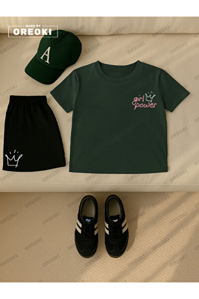 EFFRENATU Women's Power Printed Cotton Forest Green T-Shirt-Black Shorts Set