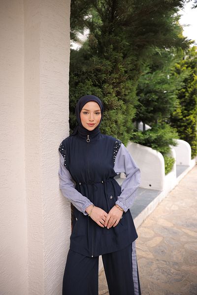Wovi Γυναικεία Αθλητικά Ρούχα Hijab Γυναικεία Σετ Φόρμας Ριγέ μανίκια
