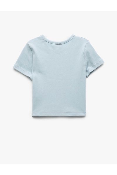 Koton Tricou crop din bumbac cu mânecă scurtă, cu decolteu, cu broderie