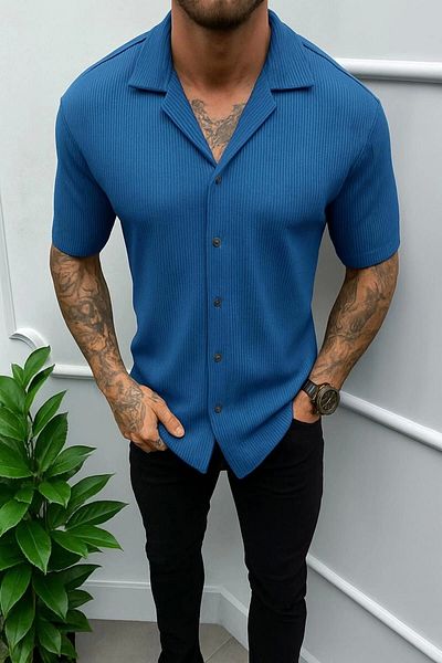 LC Waikiki Lc W Short Sleeve Summer Premium Quality Waffle Fabric Men's Shirt New Model - Ironing Unwilling
