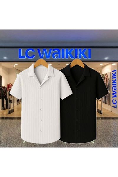 LC Waikiki Lc W 2-Piece Advantage 100% Cotton New Season Trend Short Sleeve Men's Buttoned Premium Shirt