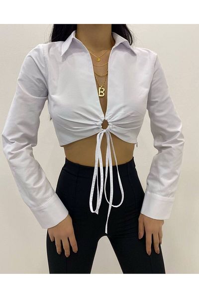 Sachistanbul Cămașă crop albă cu decolteu
