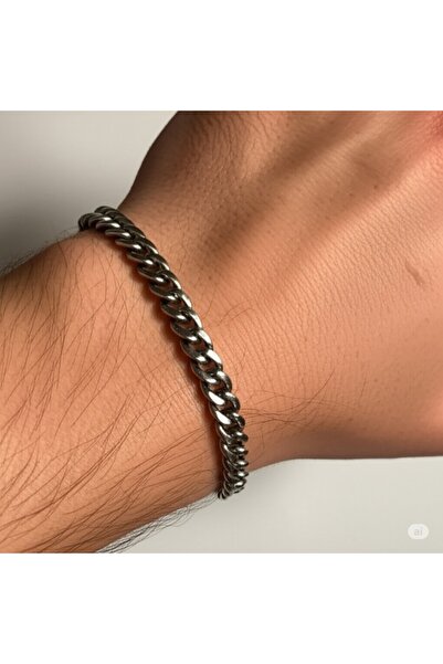 HARİNA Men's Silver Color Gourmet Chain Bracelet