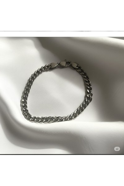 HARİNA Men's Silver Color Gourmet Chain Bracelet