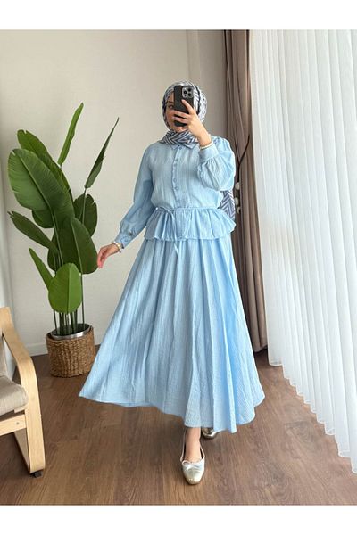 RFK Butik Costum dublu Melinda Begonia pentru damă cu fustă din țesătură albastru
