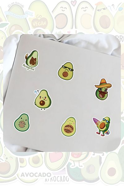 Grafikup Cute Avocado Sticker Set - 50 Pieces Pen Laptop Notebook Water Bottle Label