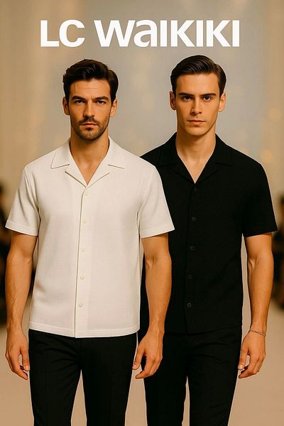 LC Waikiki Lc W 2-Piece Advantageous 100% Cotton Special Design Ironing Unwilling Textured Fabric Short-Sleeved Men's Summer Shirt