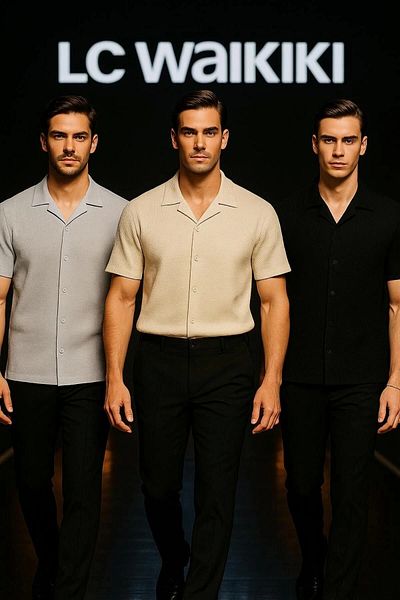 LC Waikiki Lc W 3-Piece Advantageous 100% Cotton Special Design Ironing-Free Textured Fabric Short-Sleeved Men's Summer Shirt