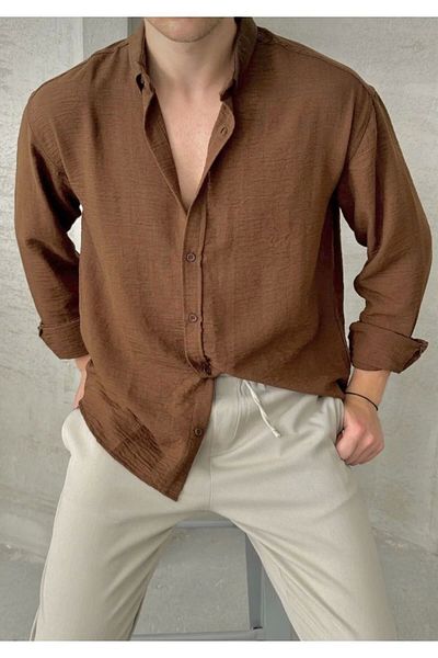 Store Oversize Fit 100% Linen Premium Top Quality Men's Buttoned Long Sleeve Shirt
