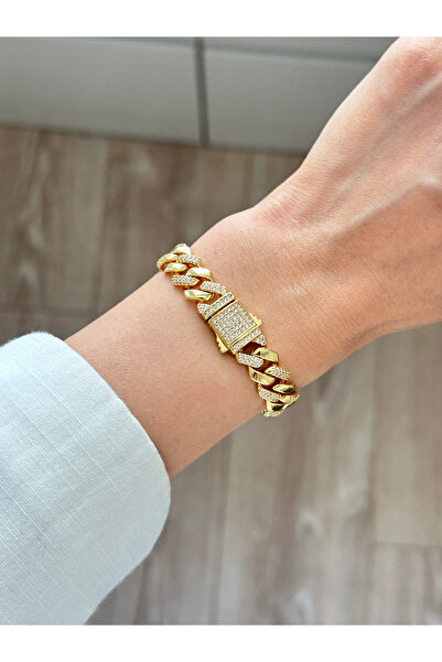 YOUES JEWELRY Gurmet Bileklik 14 K Altın Kaplama Kalın Zincir Bileklik Kilit ...