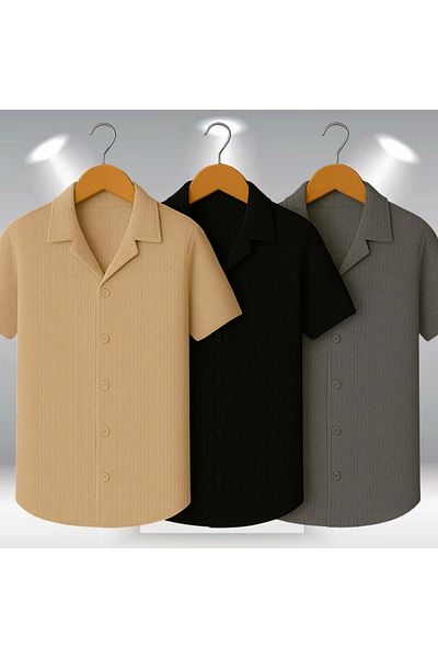 LC Waikiki Lc W 3-Pack Advantage Package 100% Cotton Stylish Premium Quality Men's Short Sleeve Summer Waffle Fabric Shirt
