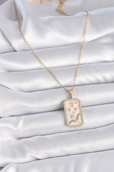 Clariss 316l steel gold color chain bow sign zircon stone women's necklace