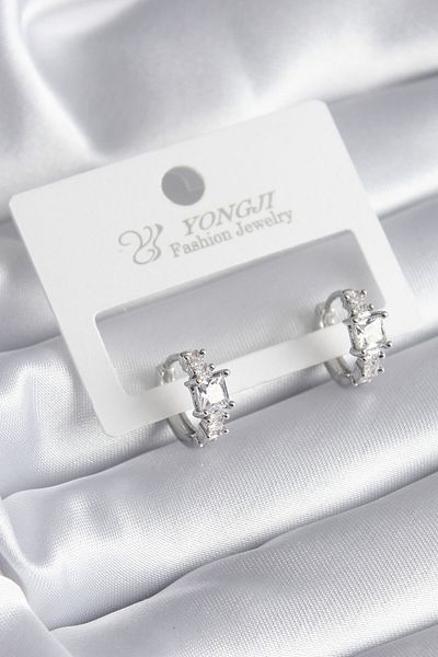 Clariss Brass Silver Color Zircon Stone Women's Earrings