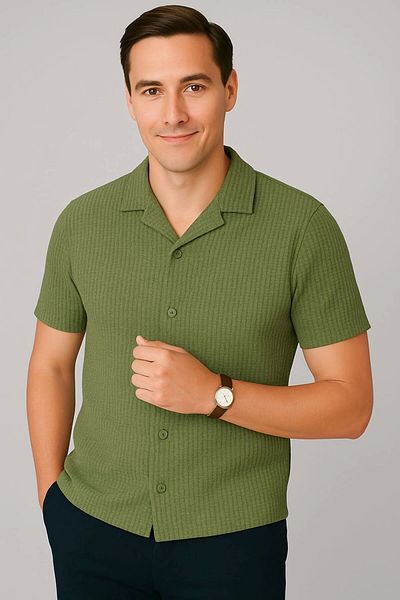 Store 100% Cotton Waffle Fabric Premium Men's Summer Button Short Sleeve Shirt - Non-Ironing
