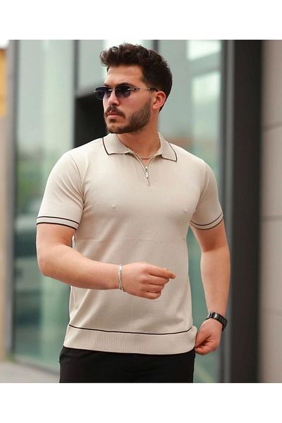LC Waikiki Lc W Shirt Collar Zipper Summer Short Sleeve Men's T-Shirt / T-Shirt
