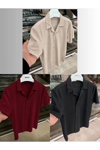 Store Set of 3 Advantage Package 100% Cotton Short Sleeve Buttoned Premium Men's Summer Shirt