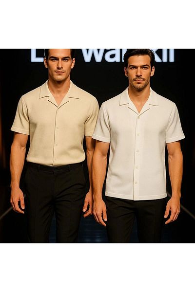 LC Waikiki Lc W 2-Piece Advantageous 100% Cotton Special Design Ironing Unwilling Textured Fabric Short-Sleeved Men's Summer Shirt