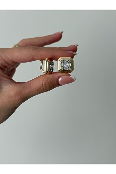 Jerie Baget Taş Detaylı Kare Plaka Küpe