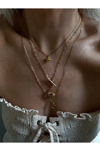 Rossetto Atelier Paslanmaz Çelik Gold 3’lü Heart&Key Kolye Set