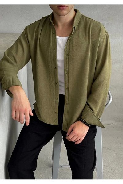 Store Oversize Fit 100% Linen Premium Top Quality Men's Buttoned Long Sleeve Shirt