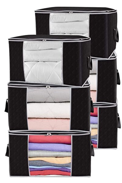 AboutThePerfect 6 Adet Büyük Boy Siyah Yastık Yorgan Kazak Hurcu, 75x40x40, Ş...