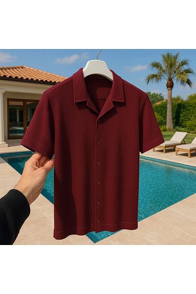 Store تصميم خاص قميص رجالي بأكمام قصيرة وأزرار من القطن الفاخر بنسبة 100%