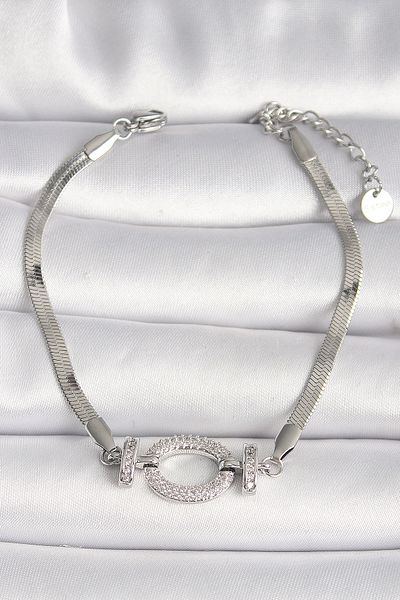 Clariss 316L Steel Silver Color Italian Chain Model Zircon Stone Ring Figure Women's Bracelet