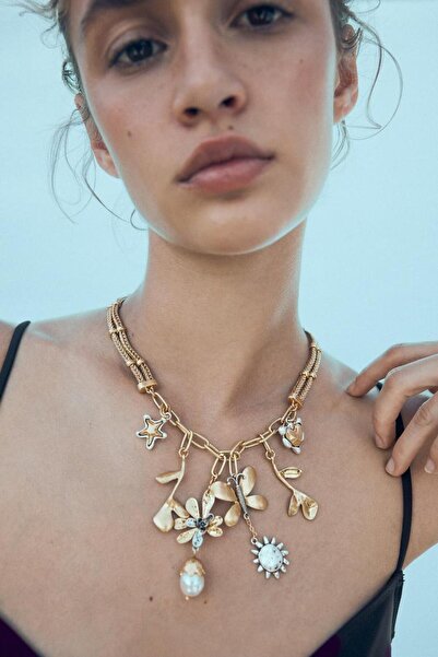 stravis Çoklu Charmlı Kelebek ve Güneş Kolye