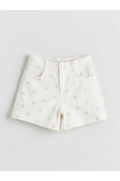 LC Waikiki Bow Printed Girl's Jean Shorts