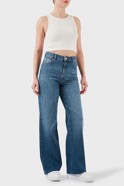 Emporio Armani Cotton Comfort Fit High Waist Wide Leg Jeans Denim Pants Ew001119 Af12676 m