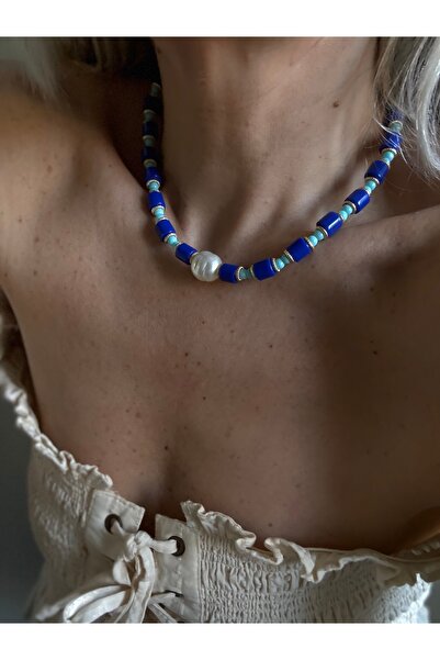 Rossetto Atelier قلادة زرقاء مع لؤلؤ باروكي