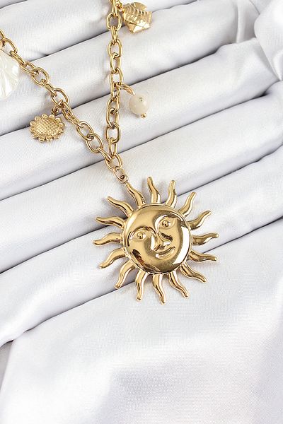 Clariss 316L Steel Gold Color Sun and Seashells Concept Women's Necklace