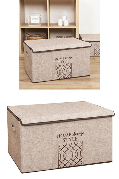 AboutThePerfect 2'li Bej Keçe Kapaklı Çok Amaçlı Mega Kutu Hurç 57x41x31 cm