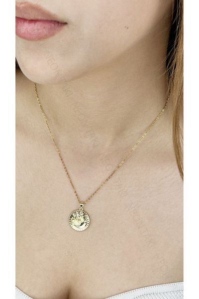 Neon Takı by Atalay Sensitivity Tag and Zircon Stone, Sun, Moon and Star, Stainless Steel Necklace 361, Gold Color
