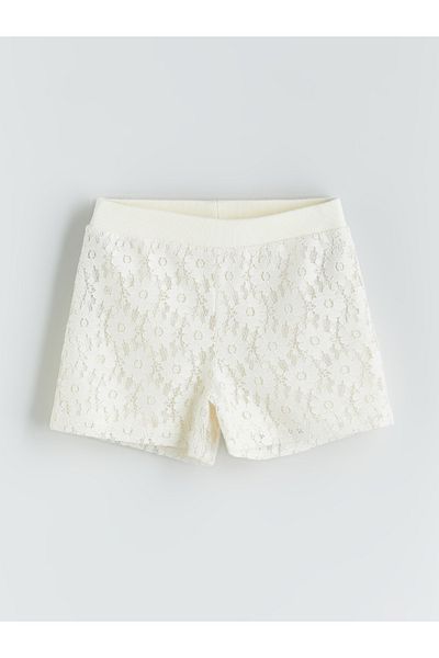 LC Waikiki Girl's Shorts with Elastic Waist and Lace Detail