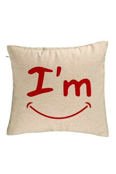 BEKZ Decorative Pillow, Model I'm Happy, 40x40 cm, Beige, Removable Cover, Filling