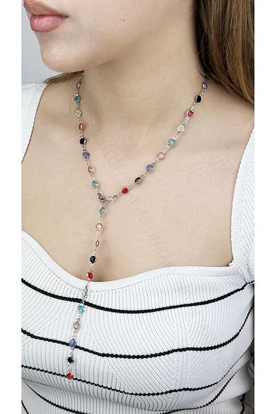 Neon Takı by Atalay Sensitivity Tag and Y Necklace, Multicolor 385, Case Silver Color