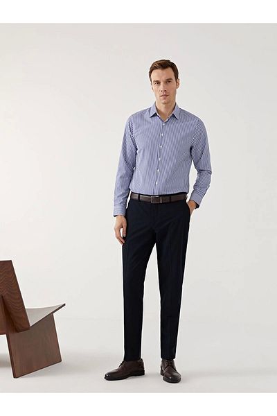 Store New Season Slim Fit Long Sleeve Striped Poplin Men's Shirt - S51116Z8