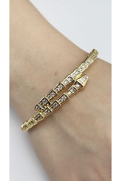 Neon Takı by Atalay Sensitivity Tag and Zircon Stone, Stainless Steel Bracelet 174, Gold Color