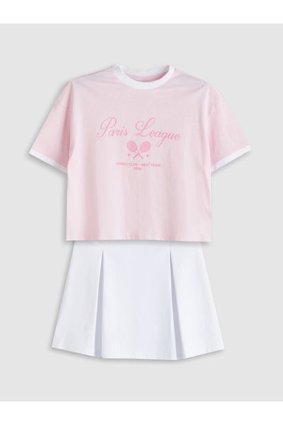 LC Waikiki Crew Neck Girl's T-Shirt and Shorts Skirt