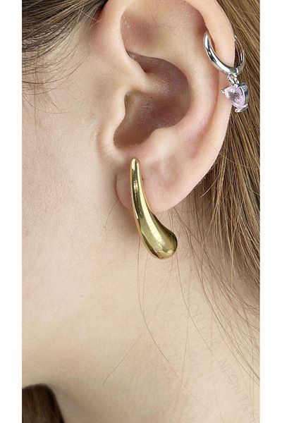 Neon Takı by Atalay Sensitivity Tag and Long Drop Model, Stainless Steel Earrings 614, Gold Color
