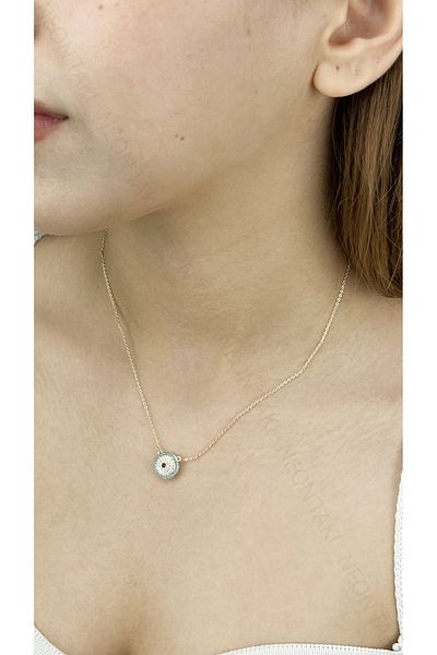 Neon Takı by Atalay Sensitivity Tag and Evil Eye Bead, Steel Necklace 391, Gold Color