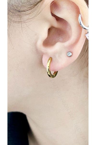Neon Takı by Atalay Sensitivity Tag and Stainless Hoop Earring 619, Gold Color, Outer Diameter 18mm
