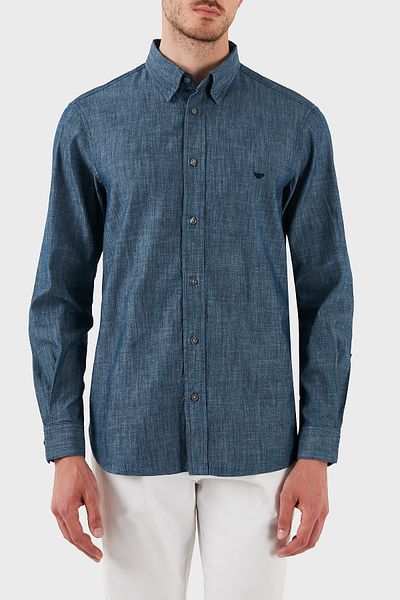Emporio Armani 100% Cotton Regular Fit Long Sleeve Logo Shirt Men Shirt Em001527 Af15346 U9378