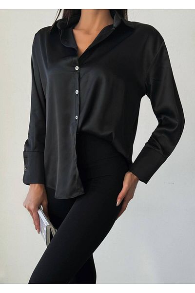 Sachistanbul Cămașă neagră oversize din satin